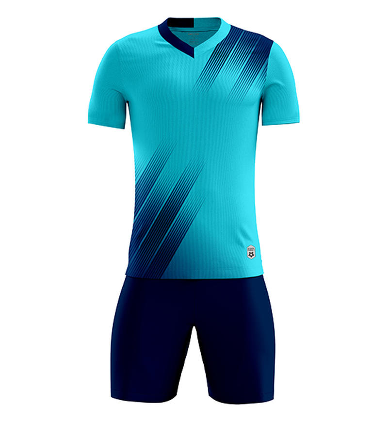 D8833 soccer training uniform set cyan navy front