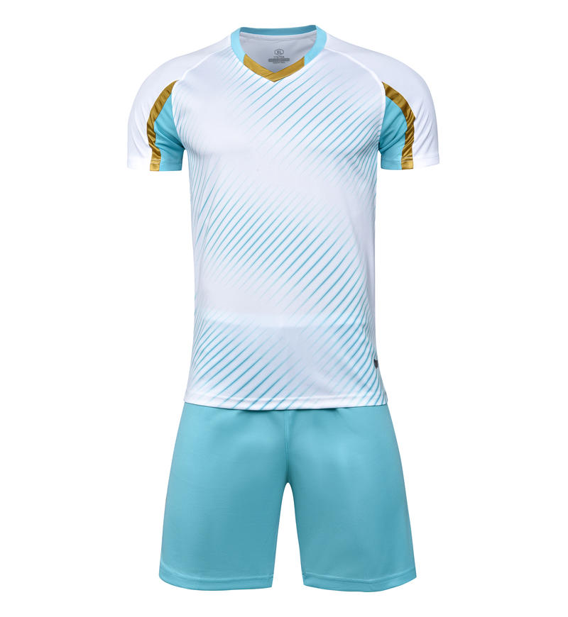 M8632 White Aqua soccer uniform front