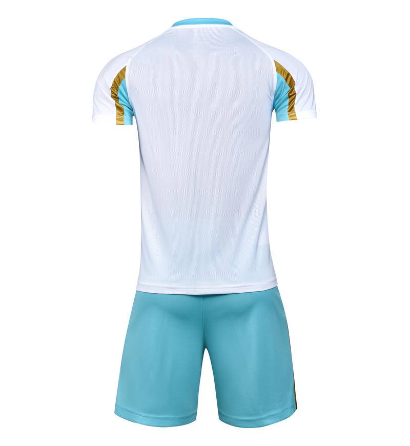 M8632 White Aqua soccer uniform back