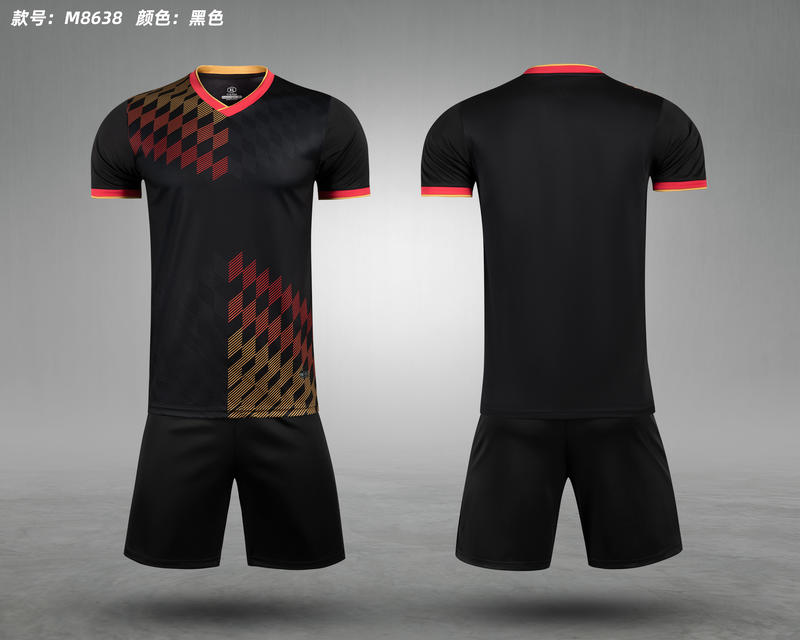 M8638 Black Red soccer uniform set