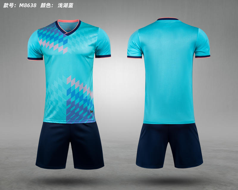 M8638 Cyan Navy soccer uniform set