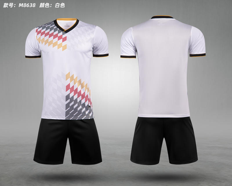 M8638 White Black soccer uniform set