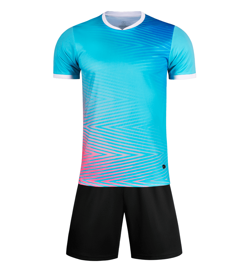 M8641 Aqua Pink front soccer uniform set